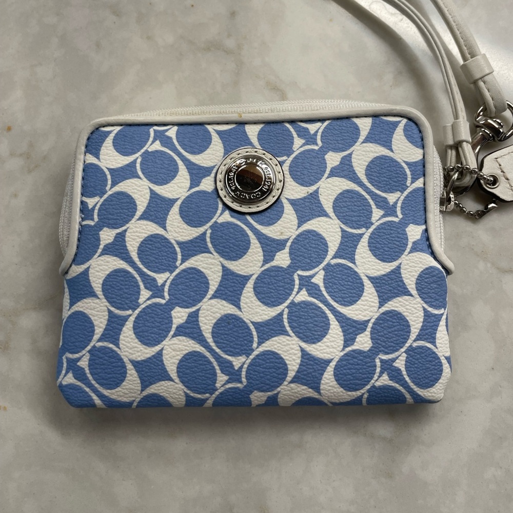 Blue and white Coach wristlet-excellent condition